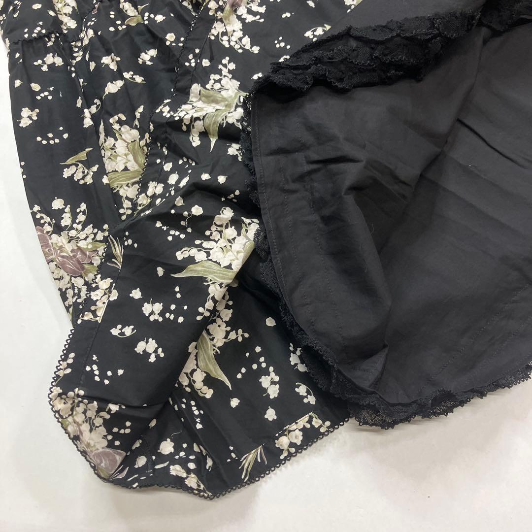 【新品未使用】ピンクハウス 黒 すずらんブーケ柄 ワンピース