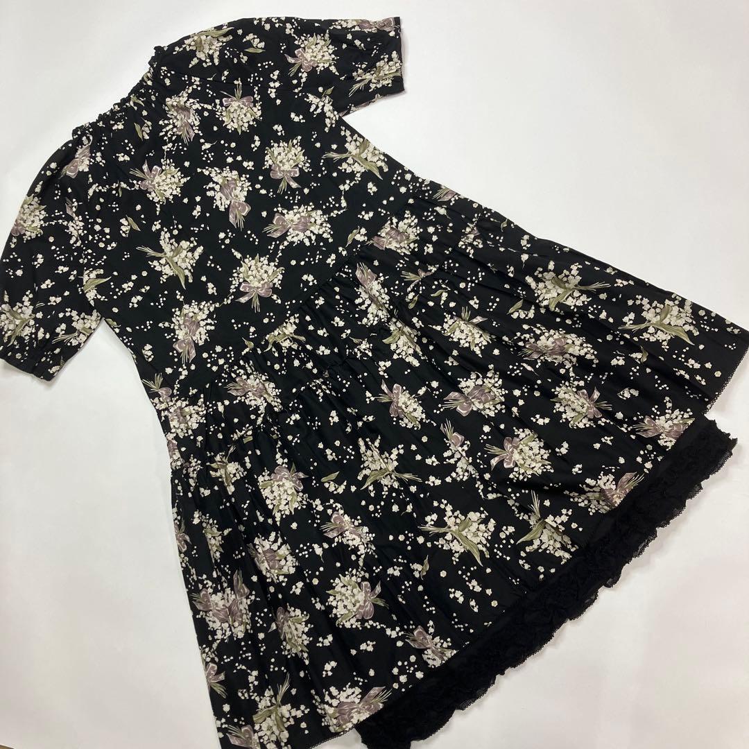 【新品未使用】ピンクハウス 黒 すずらんブーケ柄 ワンピース