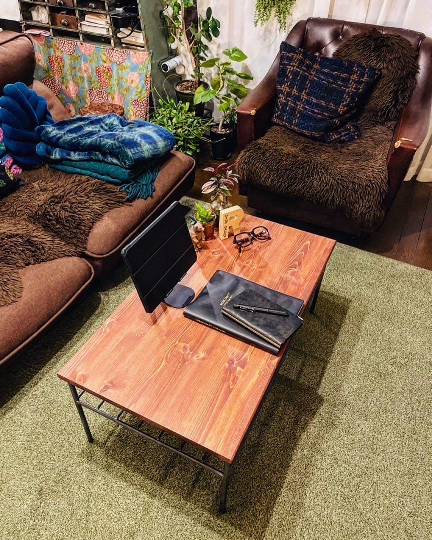 【送料込】　アイアンローテーブル　ハンドメイド　オーダーメイド　男前アイアン家具