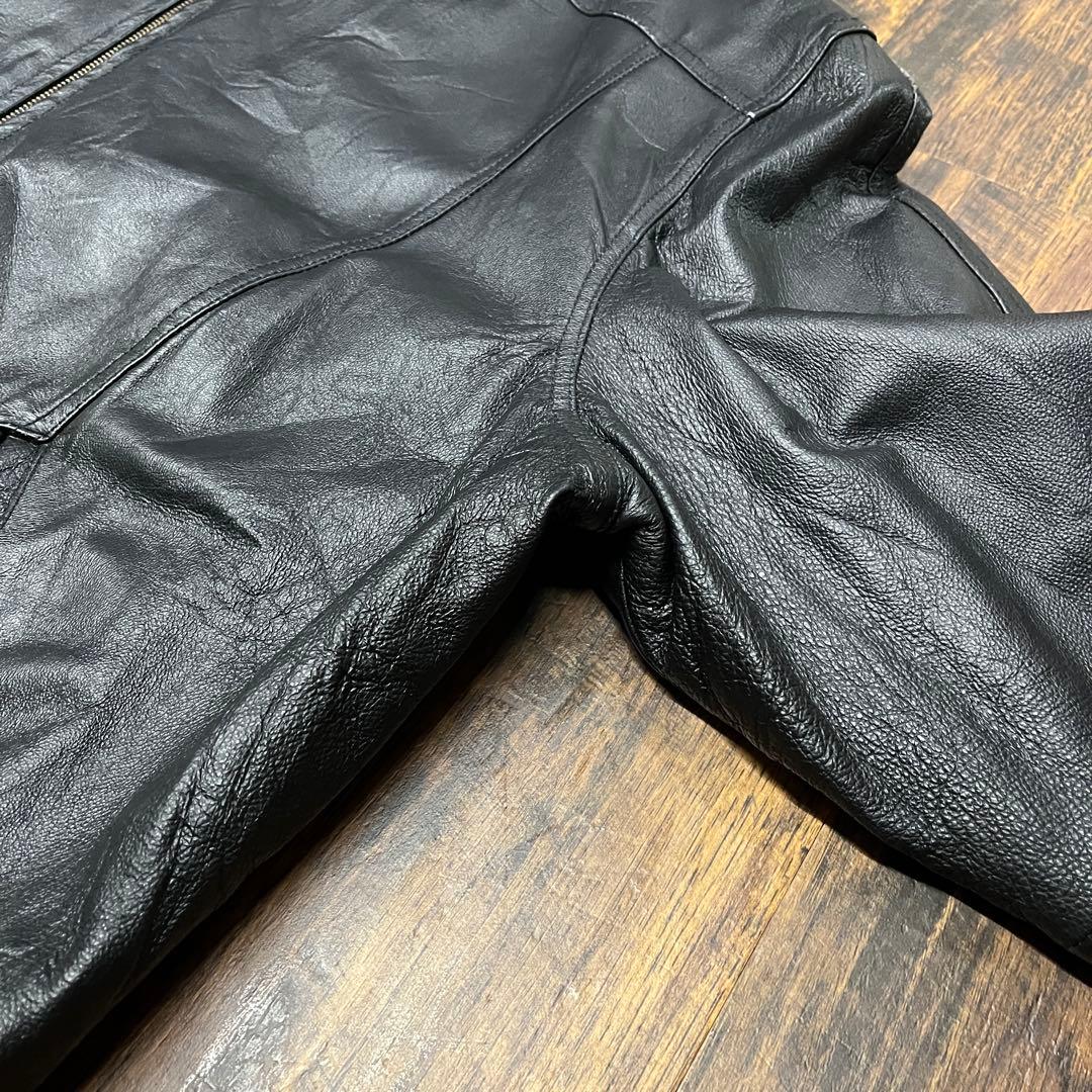 ブラックレザーアウター XXL オーバーサイズ レザージャケット ストリート