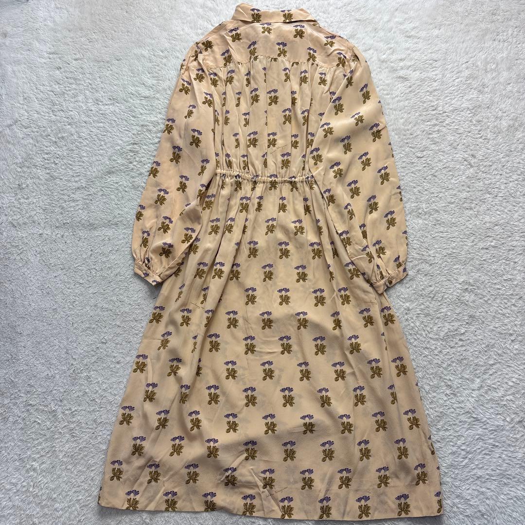 サルヴァトーレフェラガモ　リボンタイ シルクワンピース　花柄　シアー素材