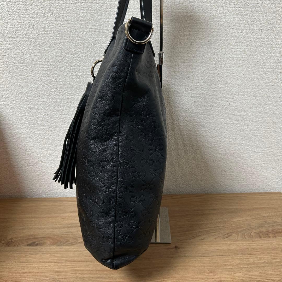 アニヤハインドマーチ　ショルダーバッグ　レザー　ブラック　フリンジトートバッグ