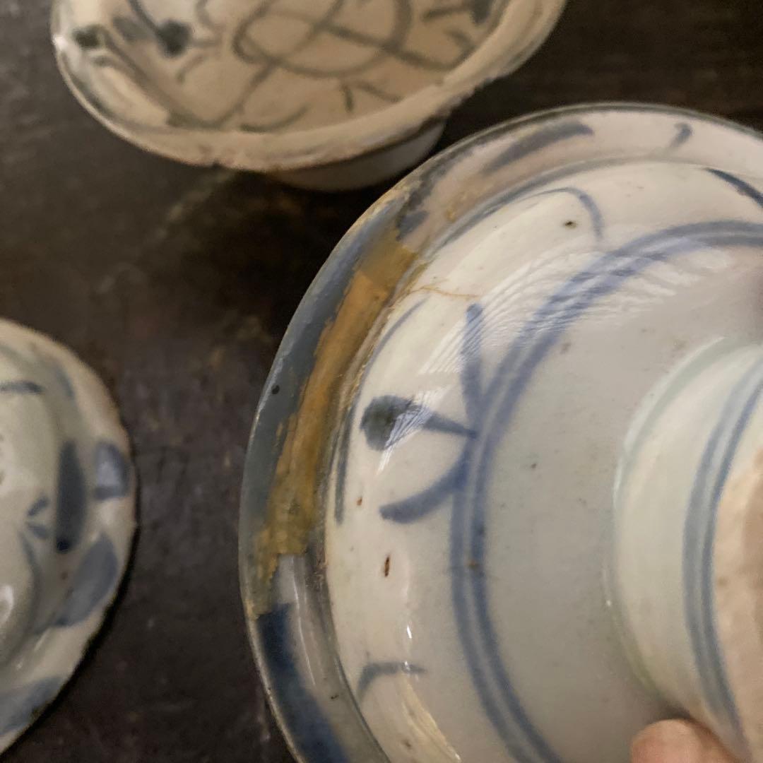 専用　２点　中国古玩　染付高台小皿5枚セット