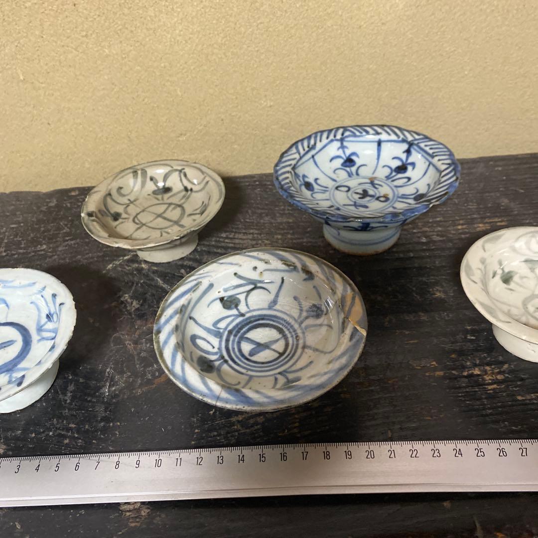 専用　２点　中国古玩　染付高台小皿5枚セット