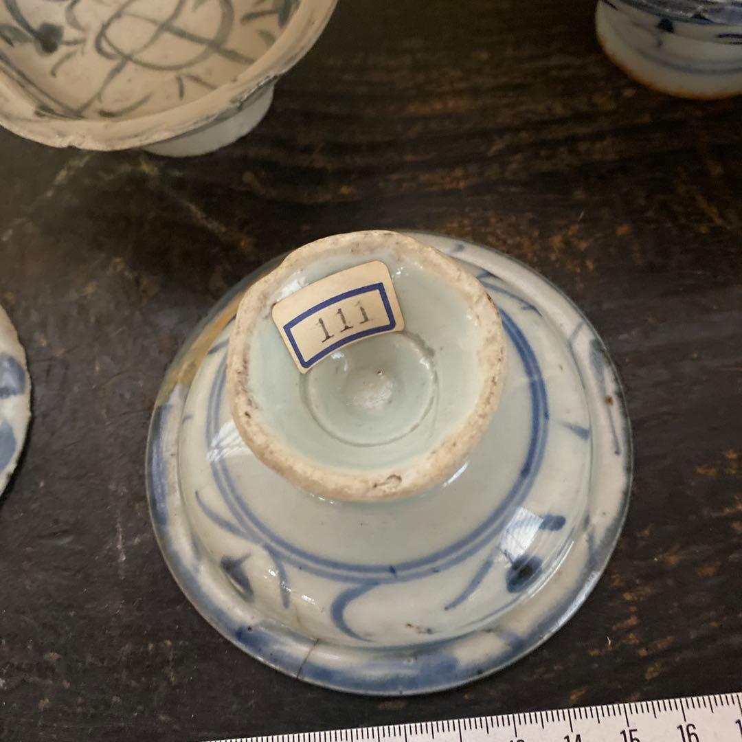 専用　２点　中国古玩　染付高台小皿5枚セット