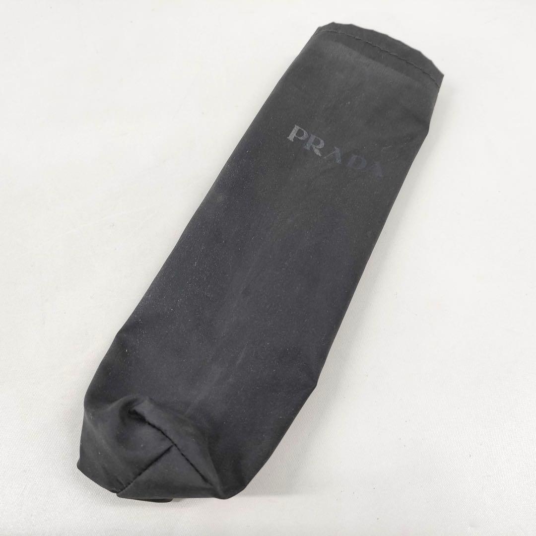【シュン 】PRADA プラダ 折りたたみ傘 ロゴ ナイロン ブラック