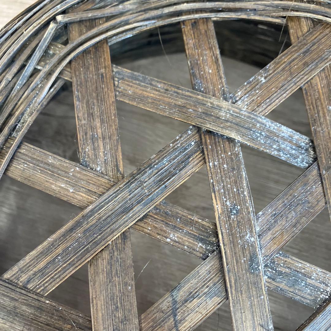 B-壁【アンティーク】竹編み バスケット / 円形 籠 小物入れ