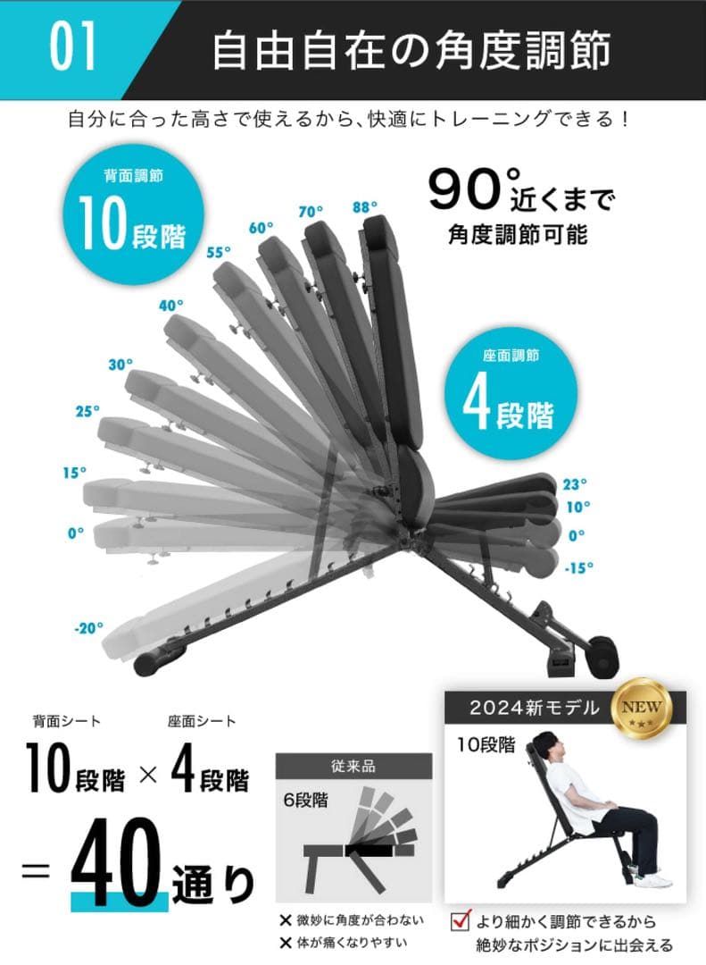 BARWING 2024年最新モデルトレーニングベンチ段階調節耐荷重800kg