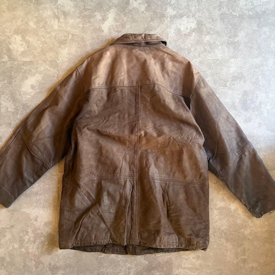 レザージャケット レザーカーコート ブラウン L 牛革 ブランケット ユーロ