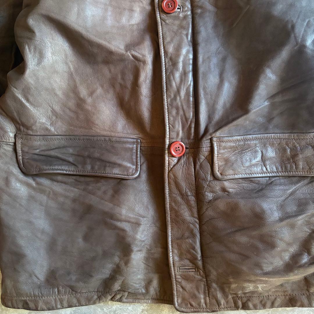 レザージャケット レザーカーコート ブラウン L 牛革 ブランケット ユーロ