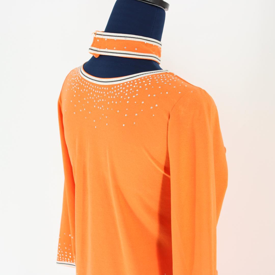 【美品 社交ダンス衣装】上下セット トップス スカート オレンジ 白 黒