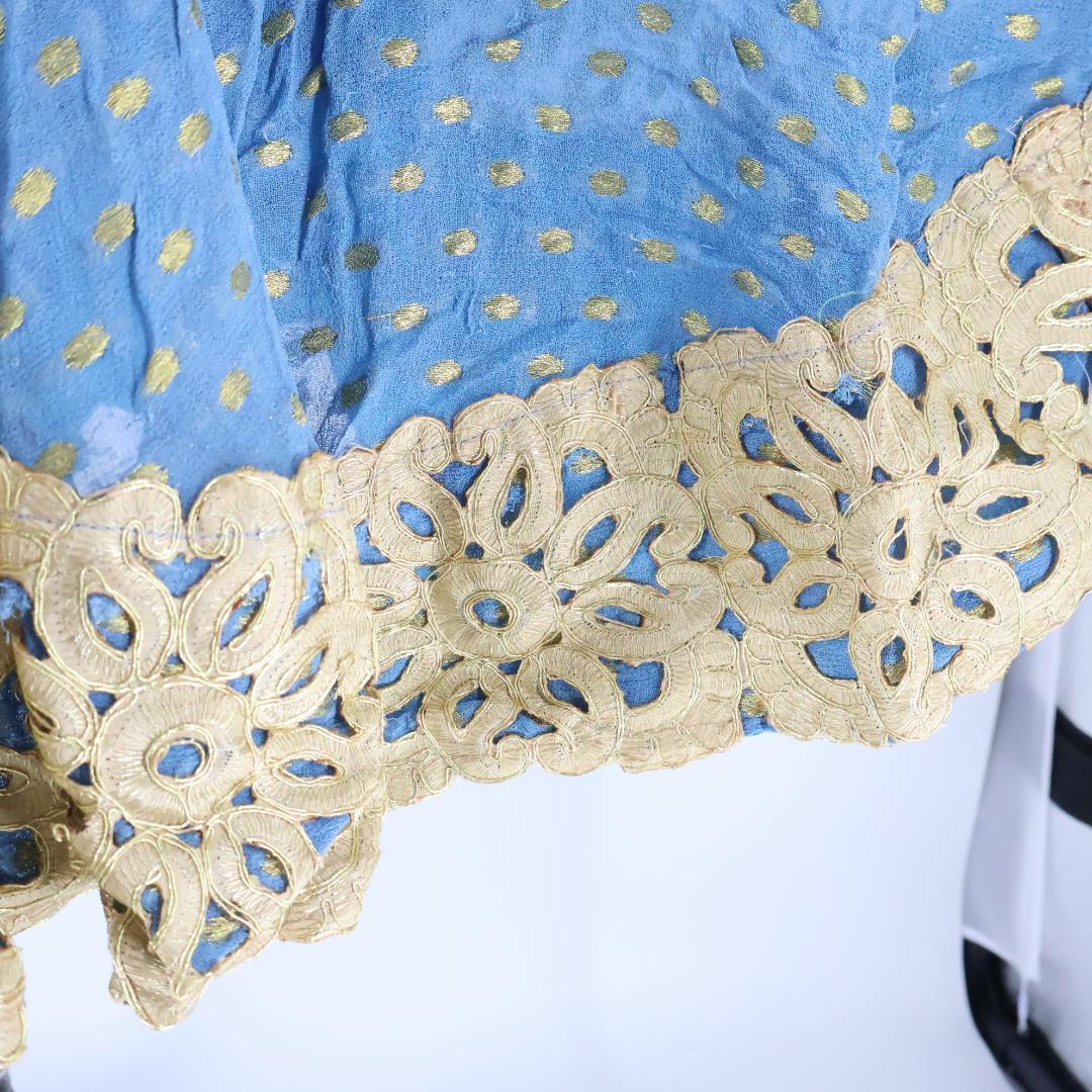 【ベリーダンス用 ボリウッド衣装】水色×ゴールド ラメ トップス スカート