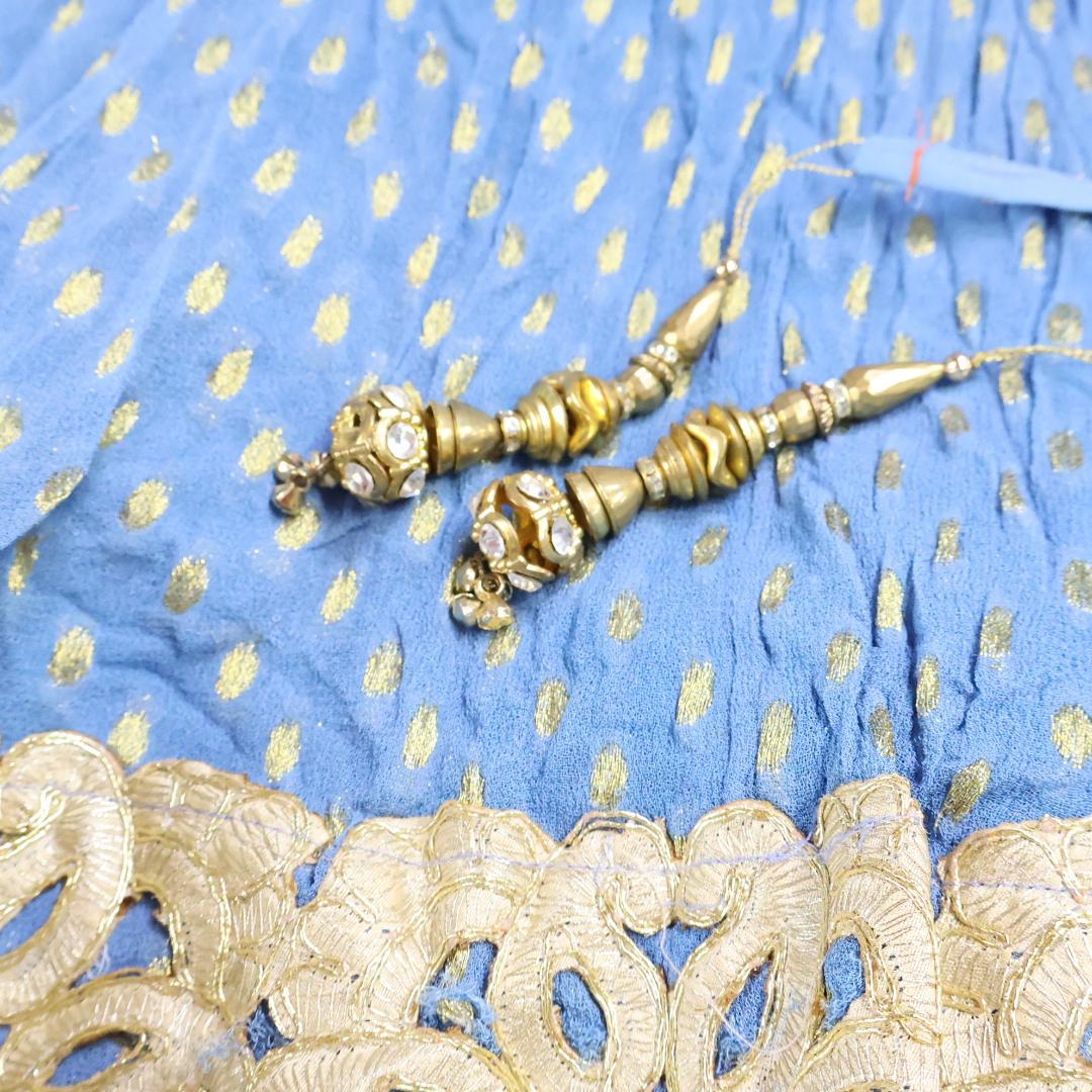 【ベリーダンス用 ボリウッド衣装】水色×ゴールド ラメ トップス スカート