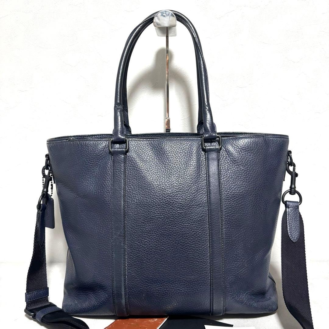 COACH トートバッグ メトロポリタン 2way ネイビー シボ革 大容量
