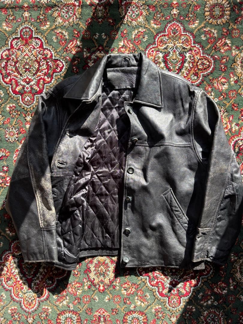 90s real leather car coat レザージャケット ブラック