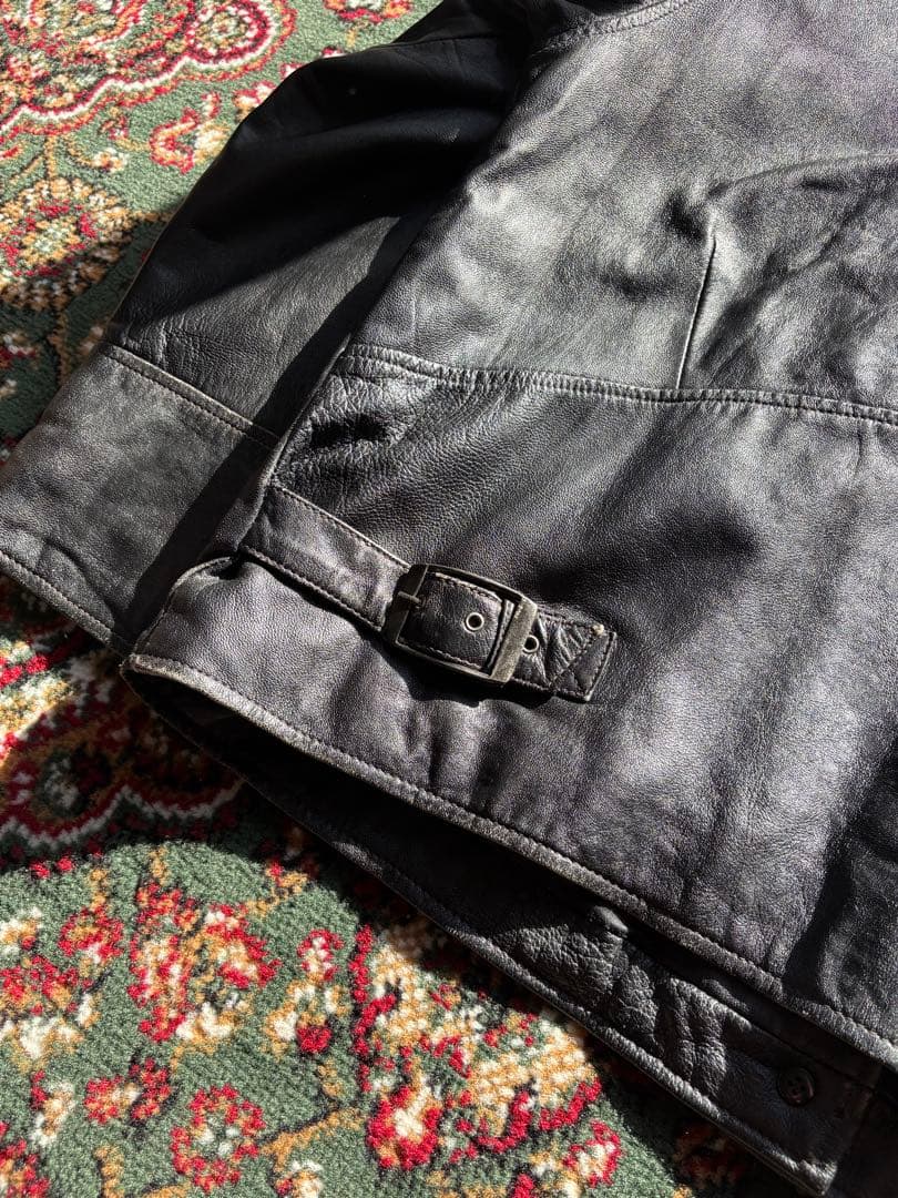 90s real leather car coat レザージャケット ブラック