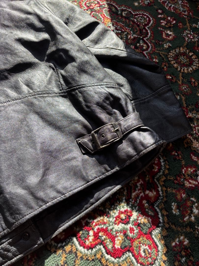 90s real leather car coat レザージャケット ブラック