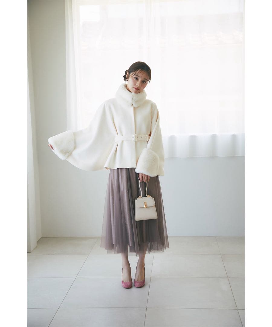 tocco closet 2WAYファー&ベルト付きケープライクコート