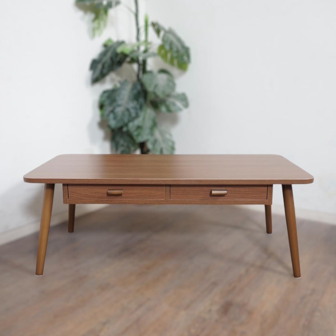 【新品】木目調　ローテーブル　両面引出し付き　幅100cm　シンプル　北欧風