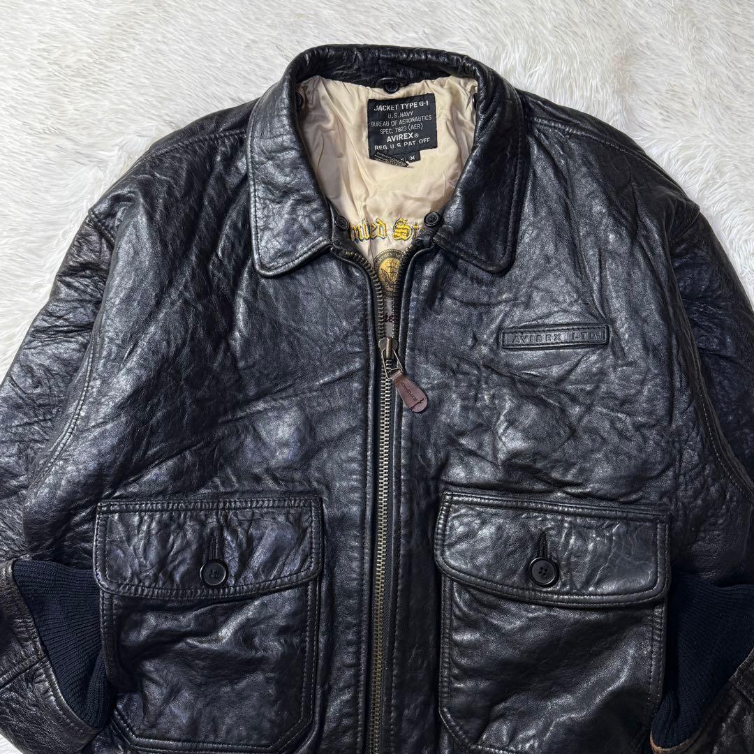 【胸タグ】AVIREX G-1 フライトレザージャケット L ブラック A2