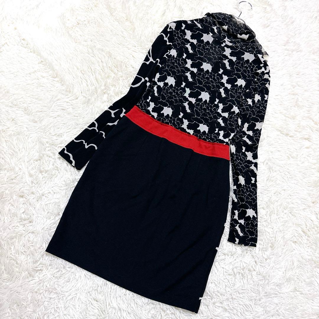 希少美品ヴィヴィアンタム長袖カシュクールワンピース パワーネット総柄白黒赤ロング