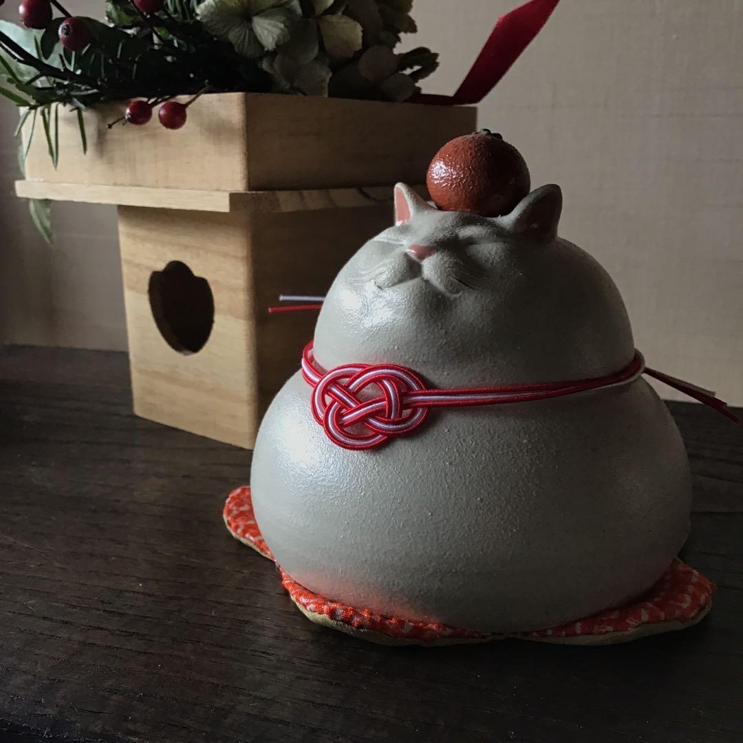 ねこ鏡餅 一体型　白猫みかん　足なし　値引き中！