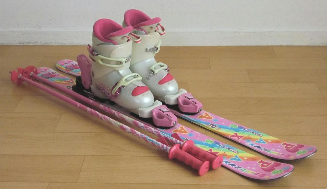 ■■送料無料■KAZAMA■子供用スキーフルセット■板96靴19■WAX済■■