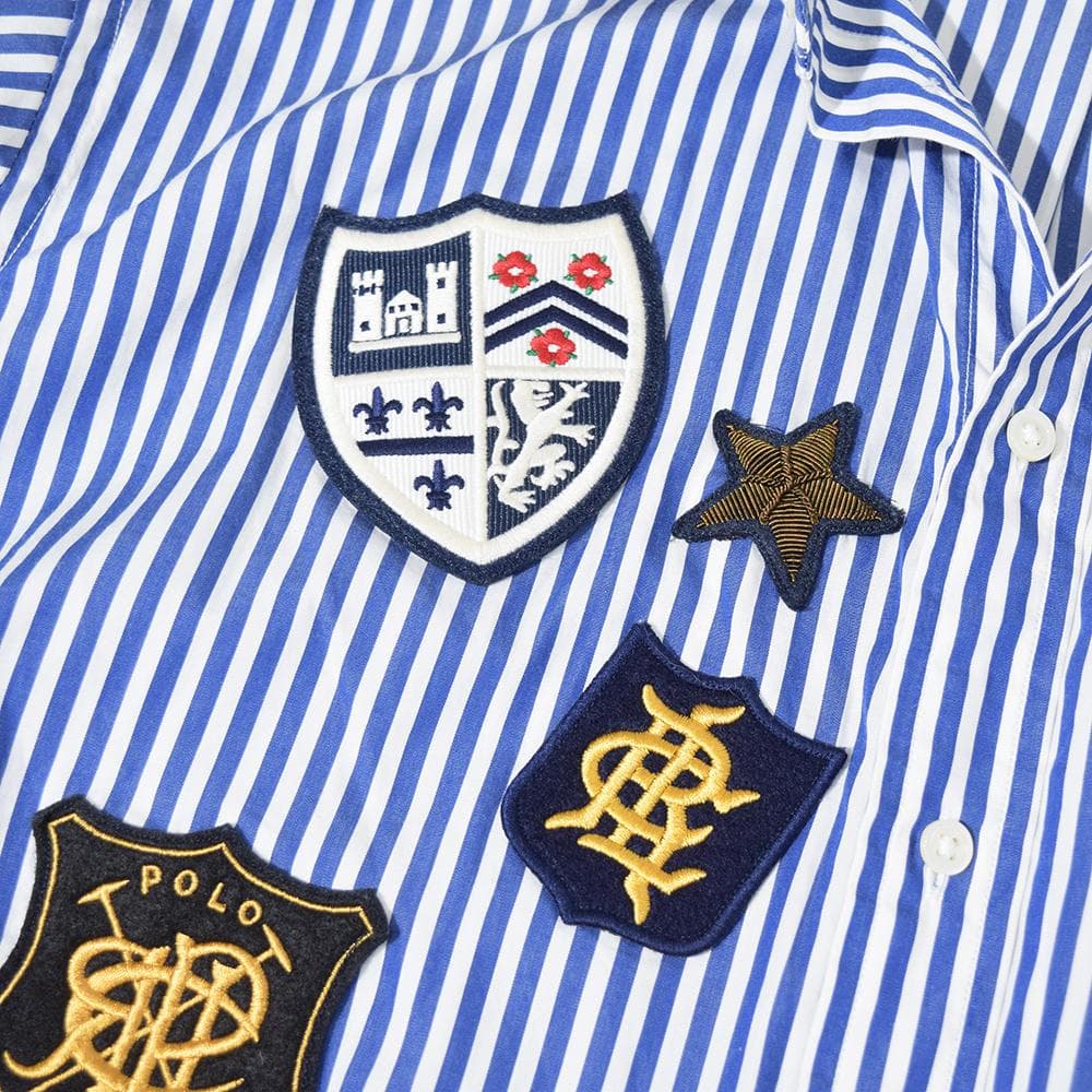 希少 ポロラルフローレン ワッペン多数 ストライプ シャツ 0 ボーイフレンド