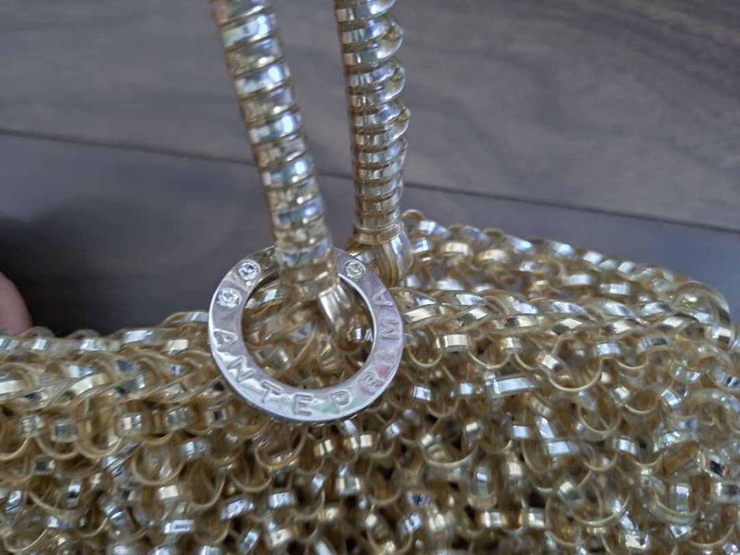 ANTEPRIMA ビーズパーティーバッグ ゴールド/ブルーポーチ