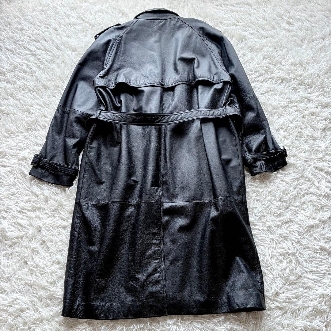 【希少】オールレザートレンチコート 牛革 XL ロング丈 ベルト ブラック