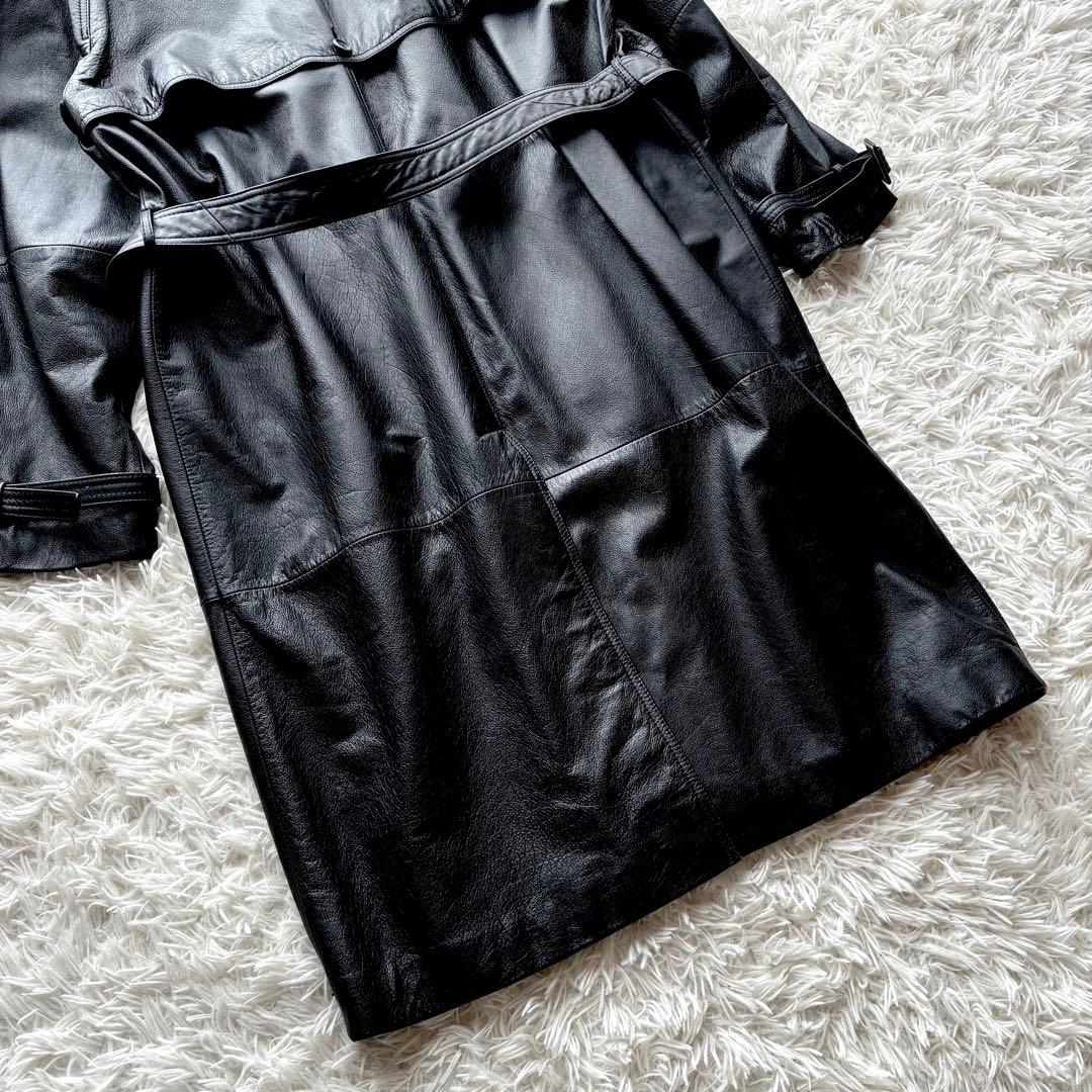 【希少】オールレザートレンチコート 牛革 XL ロング丈 ベルト ブラック