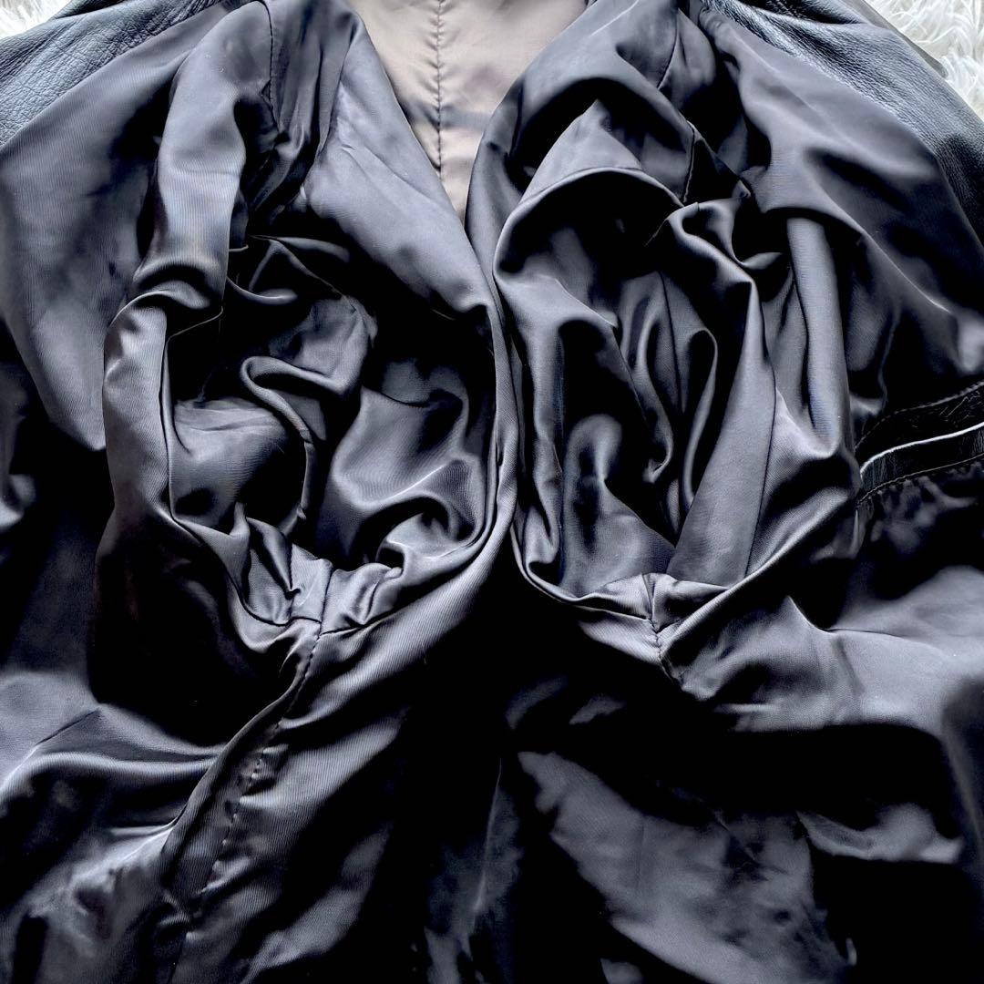 【希少】オールレザートレンチコート 牛革 XL ロング丈 ベルト ブラック