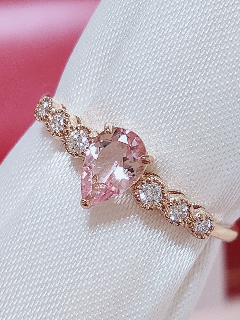 新作 未使用品 k18 天然モルガナイト ダイヤモンド リング