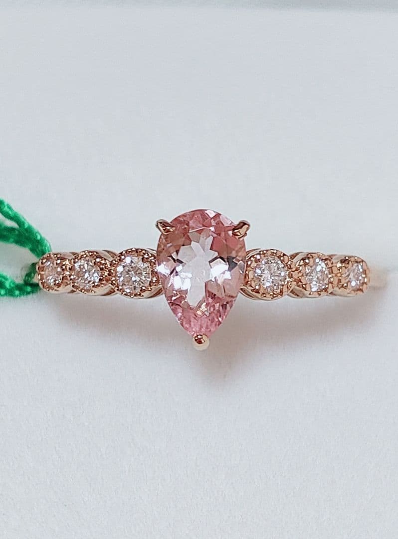 新作 未使用品 k18 天然モルガナイト ダイヤモンド リング