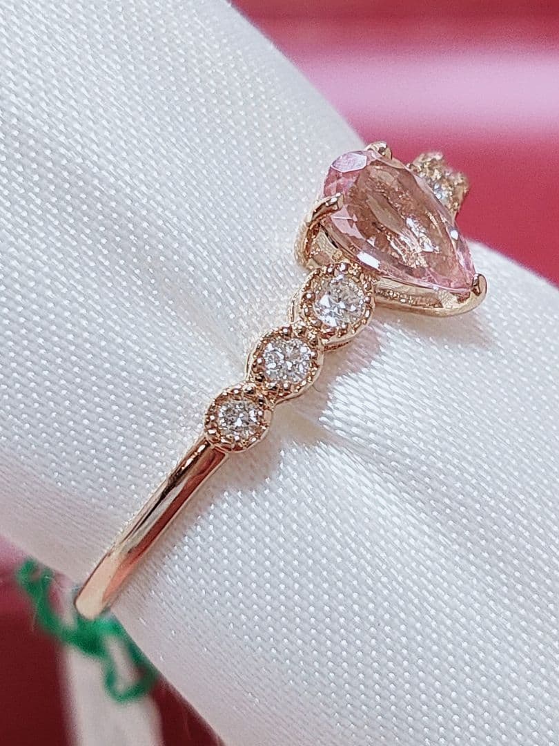 新作 未使用品 k18 天然モルガナイト ダイヤモンド リング