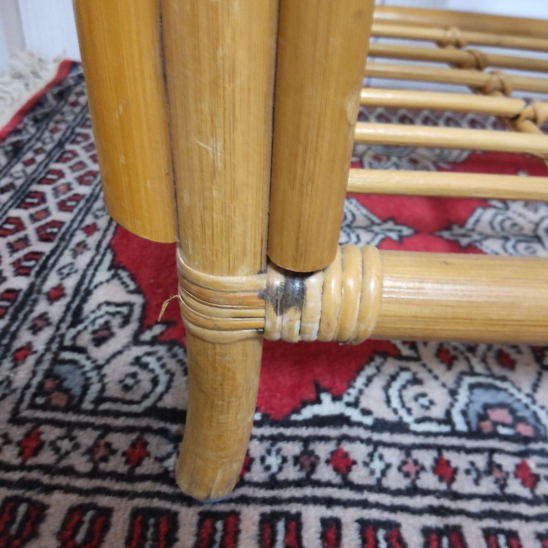 【籐ラタン　ガラステーブル】ヴィンテージ　昭和レトロ　古道具