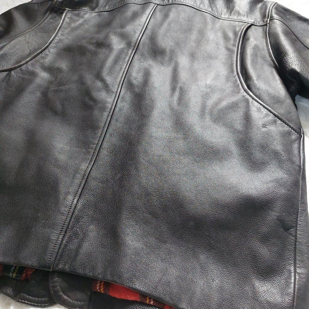 vintage オーバーサイズ リアルレザー カーコート 裏地レッド チェック柄