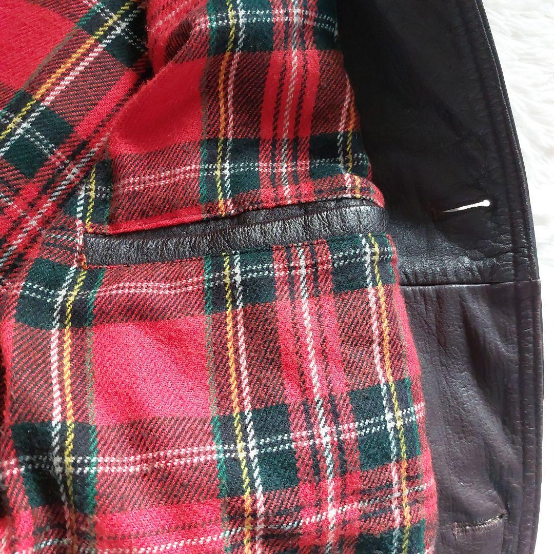 vintage オーバーサイズ リアルレザー カーコート 裏地レッド チェック柄