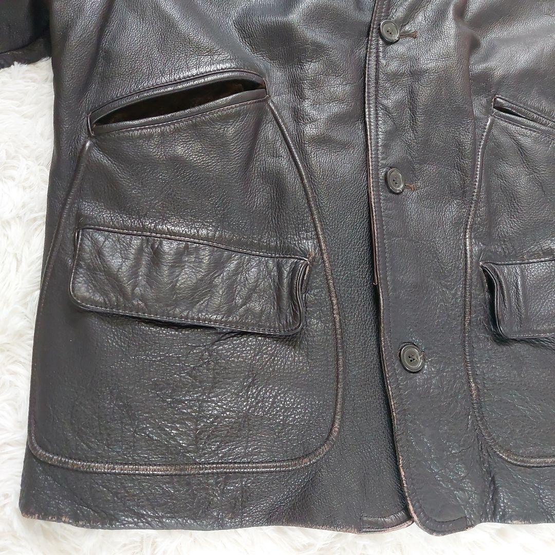 vintage オーバーサイズ リアルレザー カーコート 裏地レッド チェック柄