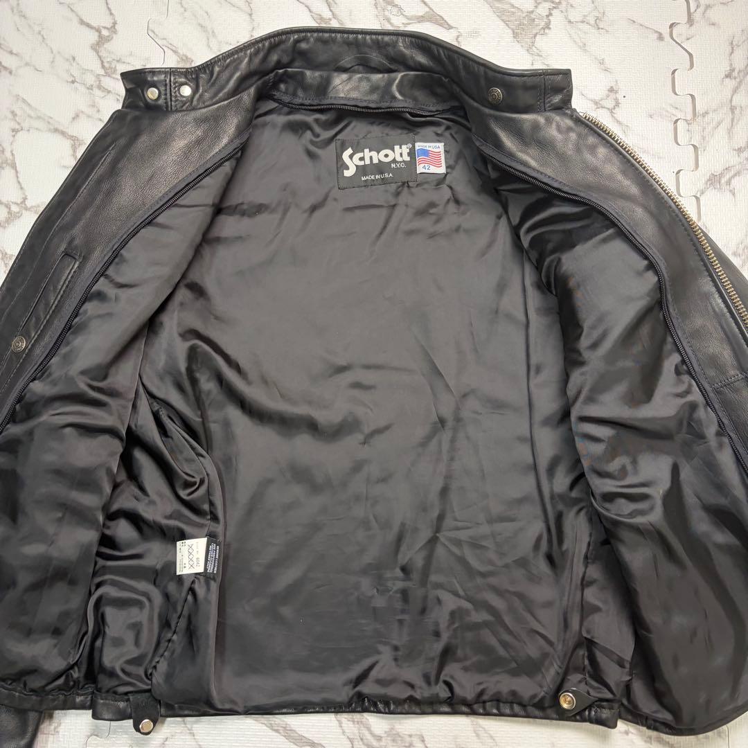 t*P様 奇跡の42size✨schott シングルライダース 141 黒 牛革