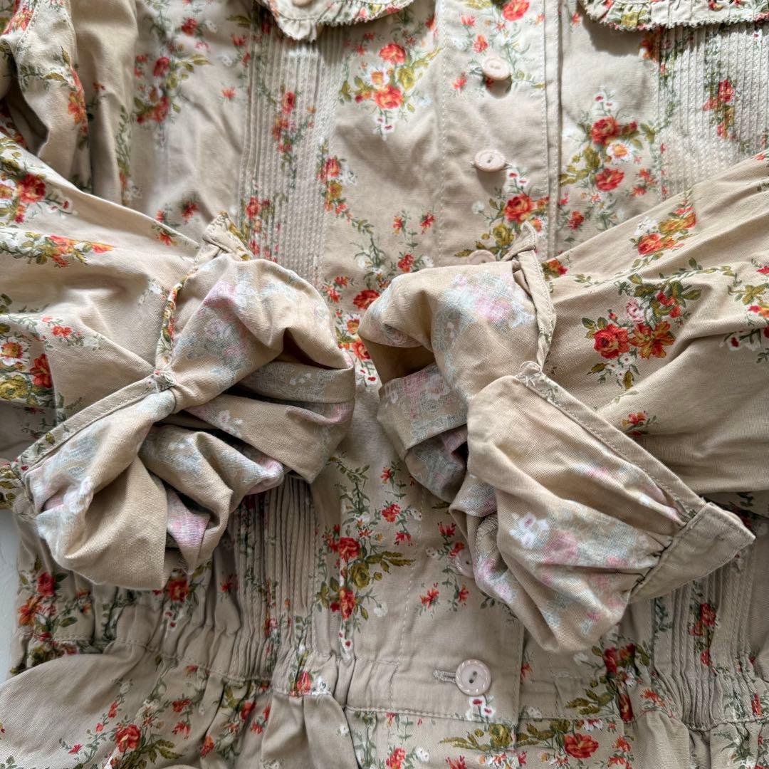 ピンクハウス　ティアードワンピース　ピコフリル　ピンタック　花柄　前開き