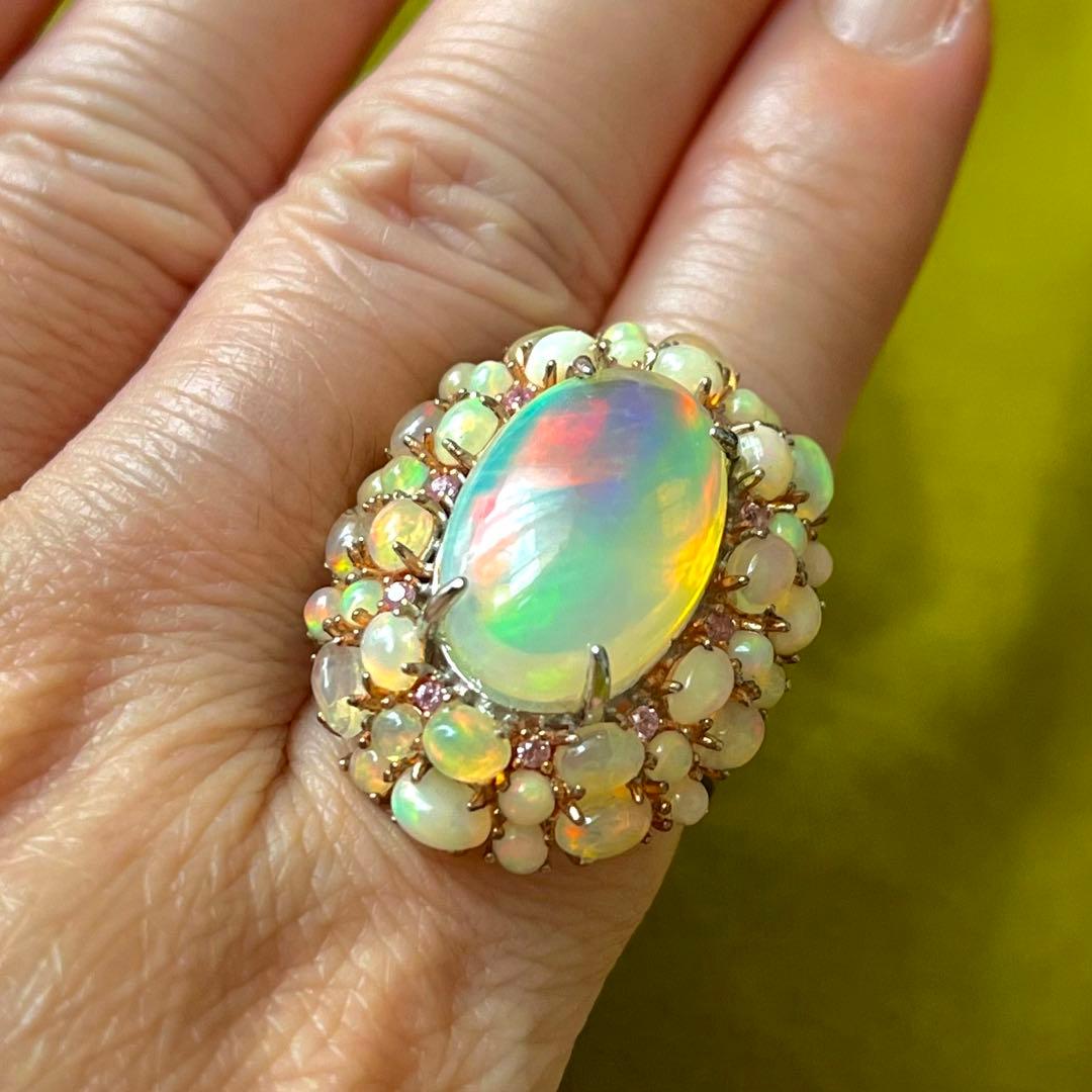 巨大 プレシャス ピンク ウォーター オパール シルバー 925 刻印 リング