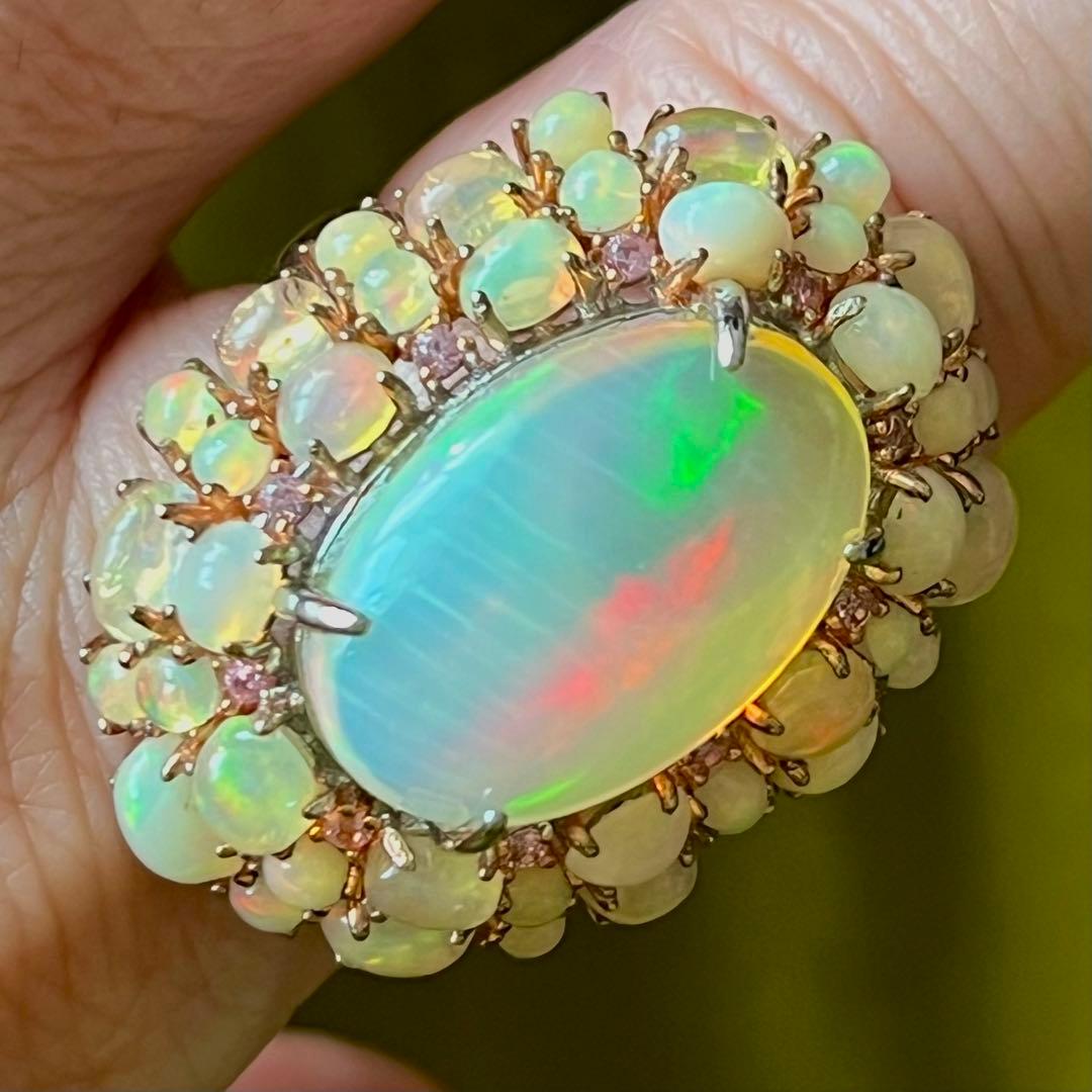 巨大 プレシャス ピンク ウォーター オパール シルバー 925 刻印 リング