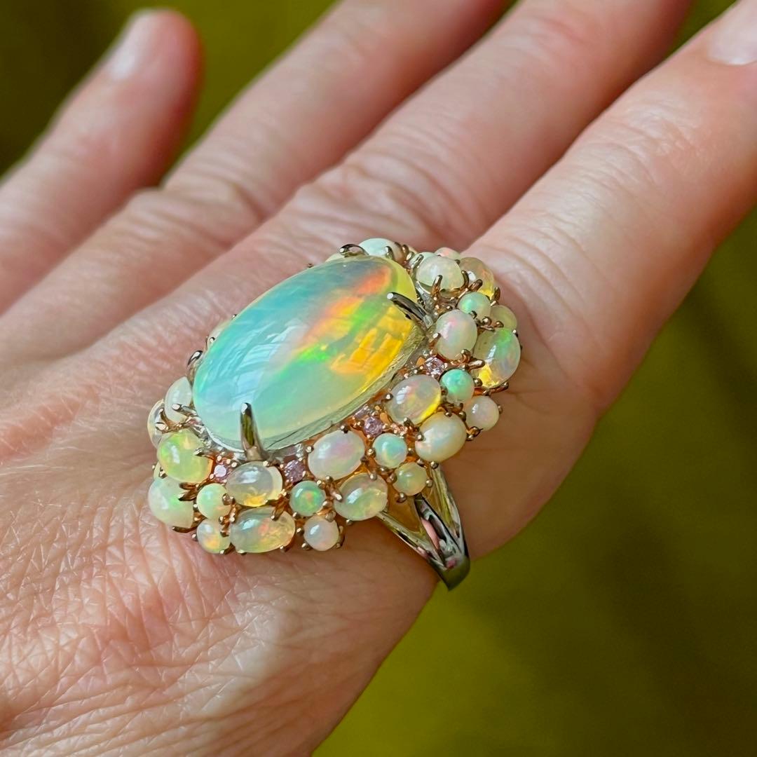 巨大 プレシャス ピンク ウォーター オパール シルバー 925 刻印 リング