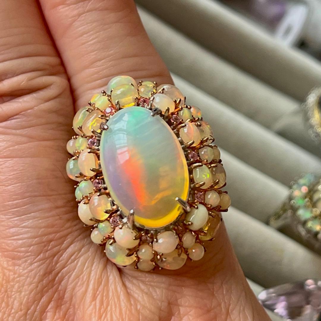 巨大 プレシャス ピンク ウォーター オパール シルバー 925 刻印 リング