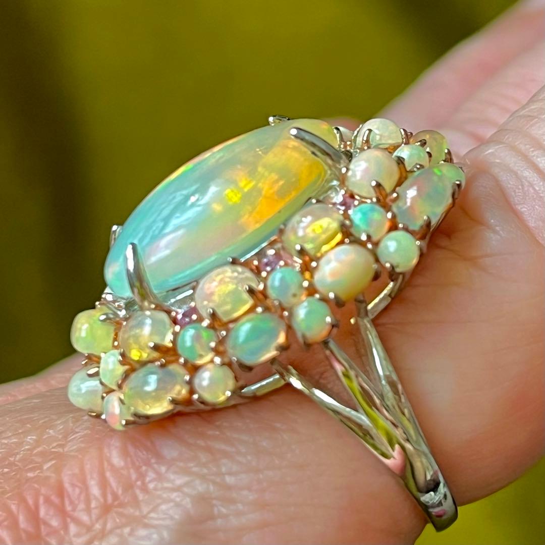 巨大 プレシャス ピンク ウォーター オパール シルバー 925 刻印 リング