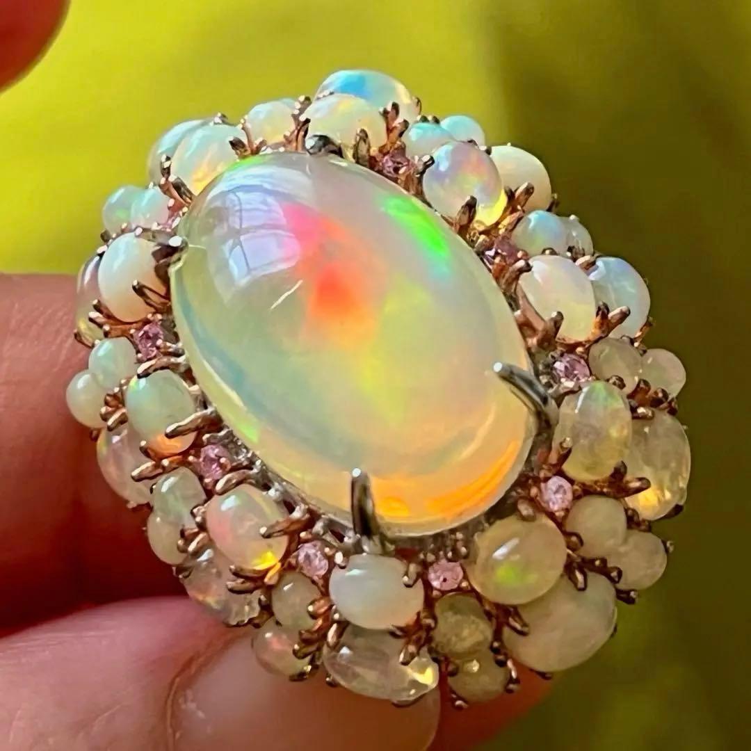 巨大 プレシャス ピンク ウォーター オパール シルバー 925 刻印 リング