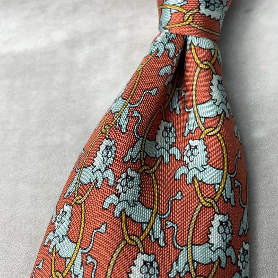 美品 HERMES エルメス アニマル柄 ライオン サーカス ネクスト オレンジ