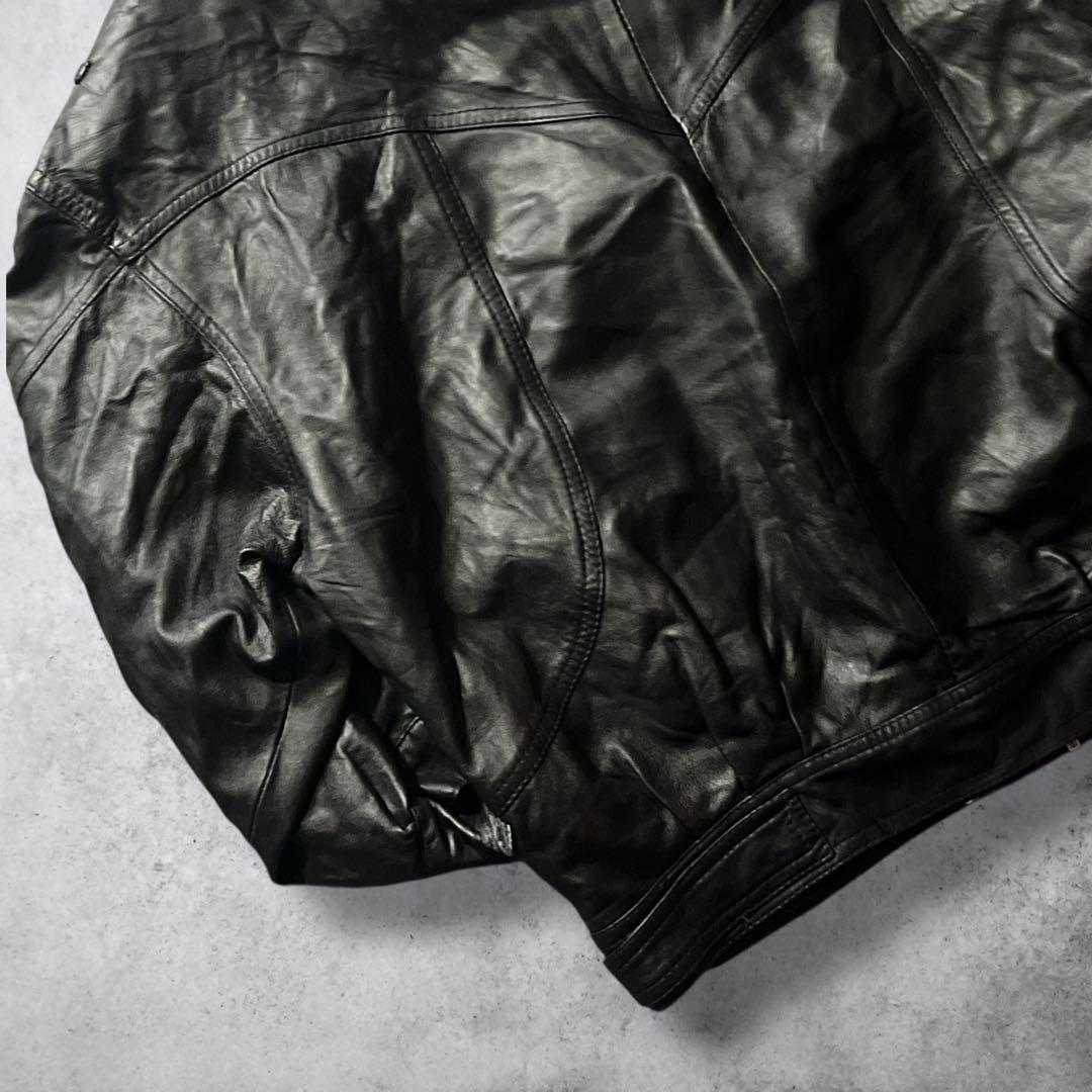 80s90sヴィンテージスペイン製A2レザージャケットブラック本革2XL古着