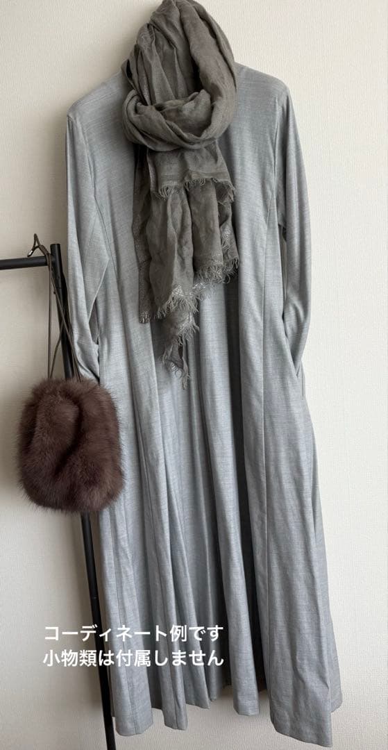 エブール2way ウールサキソニー テントシルエットワンピース　ベルト付　グレー